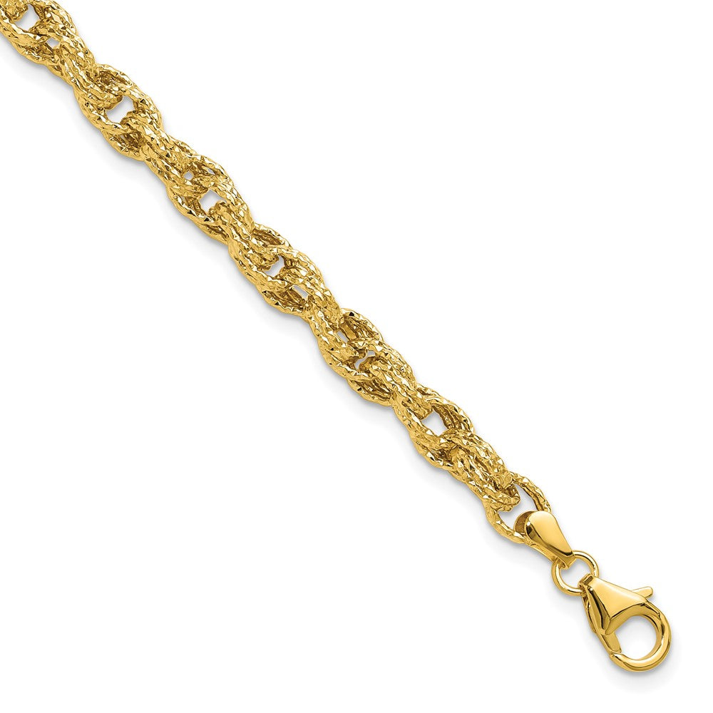 14K Gelbgold Poliert/textured/dia Schliff Gedreht Glieder Armband