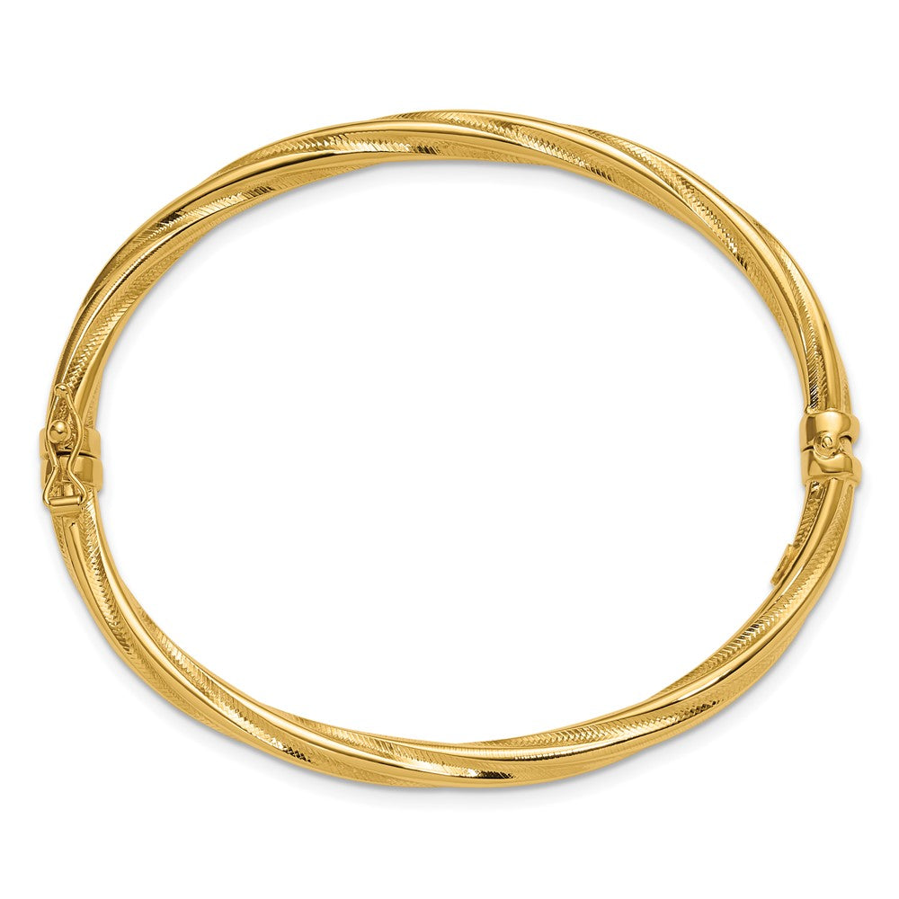 14K Gelbgold Poliert und Strukturiert Gedreht Klappbar Armreif