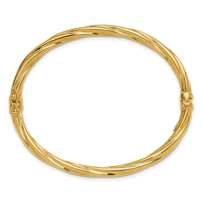 14K Gelbgold Poliert und Strukturiert Gedreht Klappbar Armreif