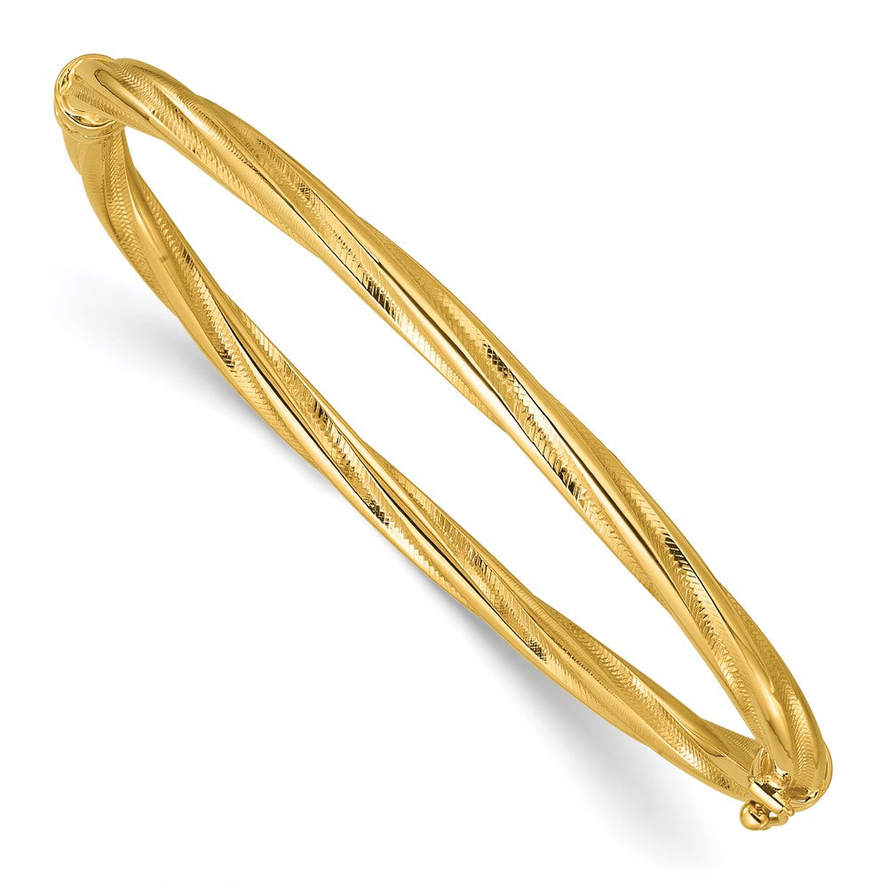 14K Gelbgold Poliert und Strukturiert Gedreht Klappbar Armreif