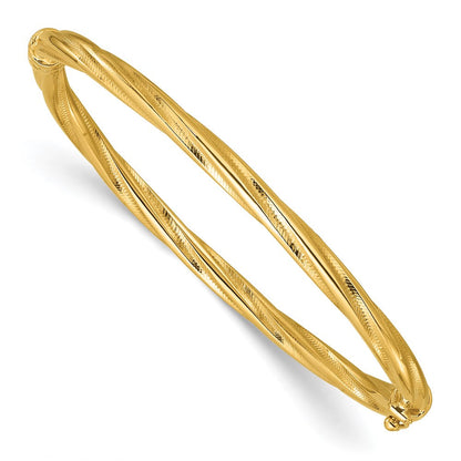 14K Gelbgold Poliert und Strukturiert Gedreht Klappbar Armreif