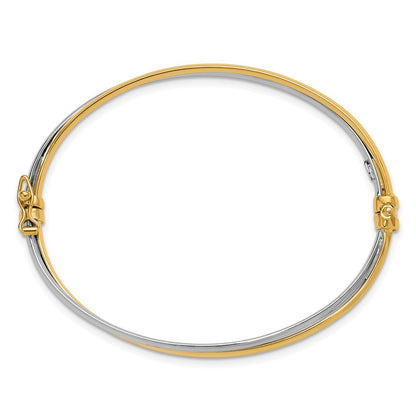 14K Bicolor mit Rhodium Poliert Gedreht Klappbar Armreif