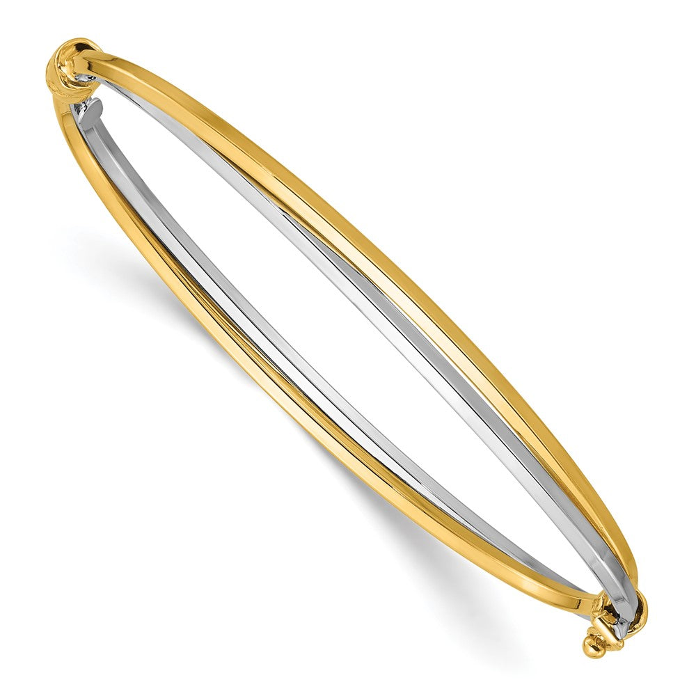 14K Bicolor mit Rhodium Poliert Gedreht Klappbar Armreif