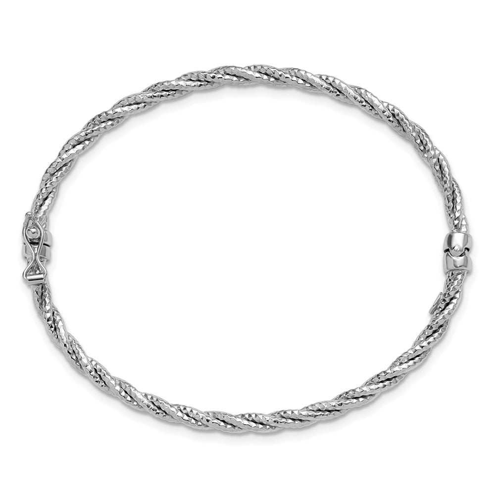 14K Weißgold mit Rhodium Poliert/diamantiert Gedreht Klappbar Armreif