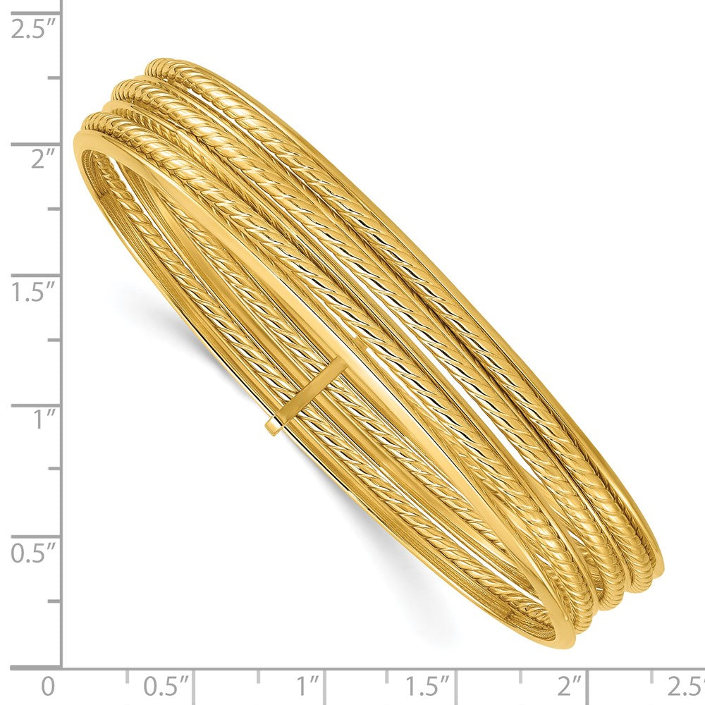 14K Gelbgold Poliert und Gedreht 7 Layer Schieber auf Armreif