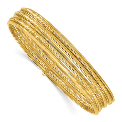14K Gelbgold Poliert und Gedreht 7 Layer Schieber auf Armreif