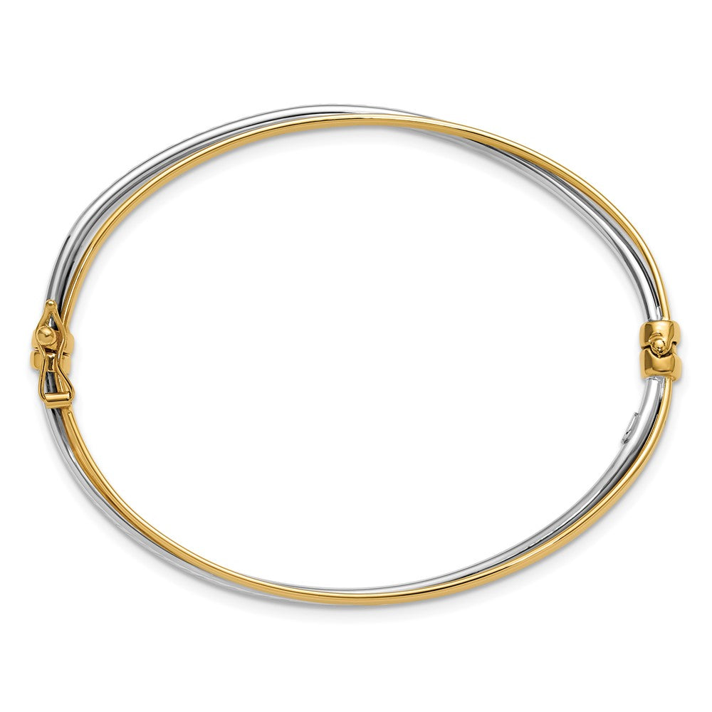 14K Bicolor Rhodium Poliert/diamantiert Gedreht Klappbar Armreif