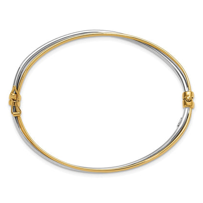 14K Bicolor Rhodium Poliert/diamantiert Gedreht Klappbar Armreif