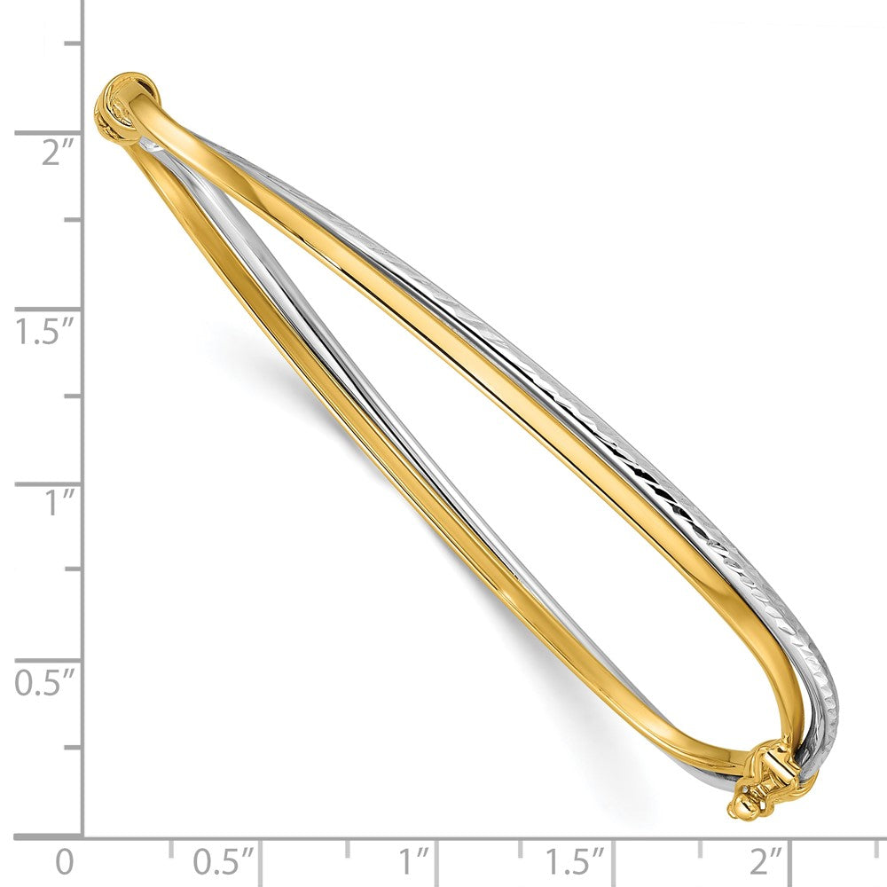 14K Bicolor Rhodium Poliert/diamantiert Gedreht Klappbar Armreif
