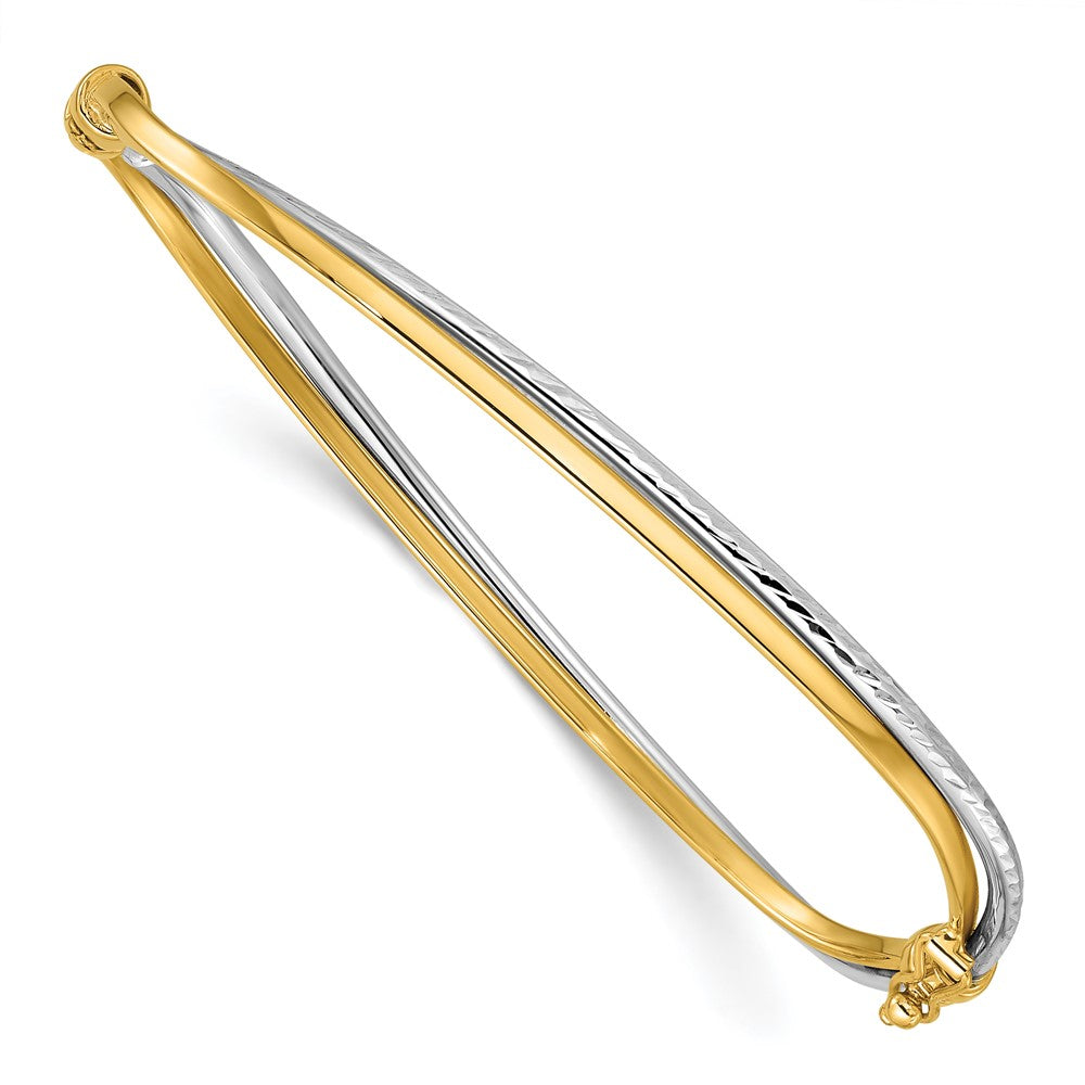 14K Bicolor Rhodium Poliert/diamantiert Gedreht Klappbar Armreif