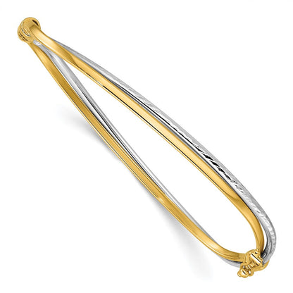 14K Bicolor Rhodium Poliert/diamantiert Gedreht Klappbar Armreif