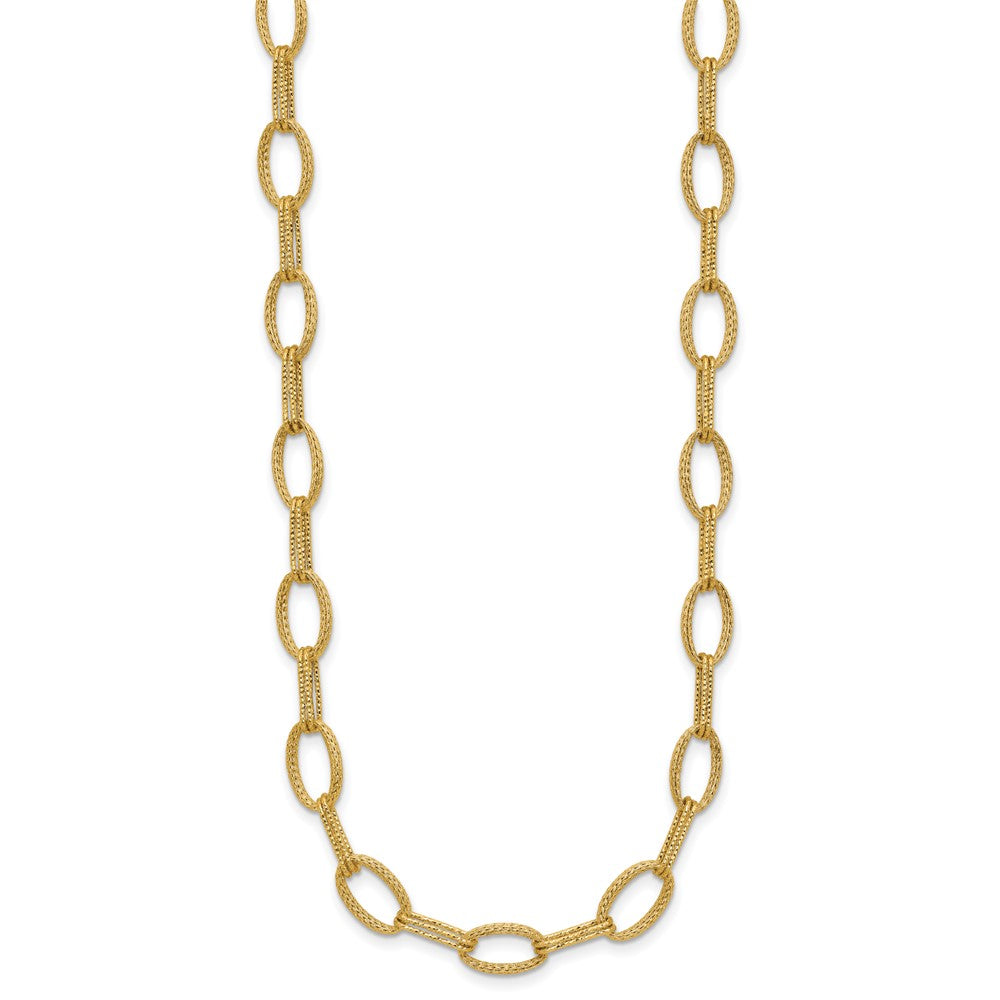 14K Gelbgold Poliert/texture/dia Schliff Fantasie Oval Glieder Halskette