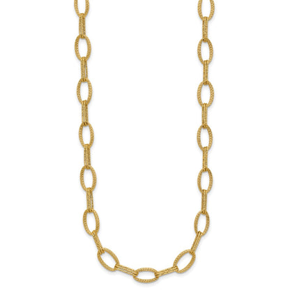 14K Gelbgold Poliert/texture/dia Schliff Fantasie Oval Glieder Halskette