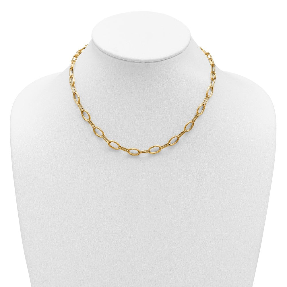 14K Gelbgold Poliert/texture/dia Schliff Fantasie Oval Glieder Halskette