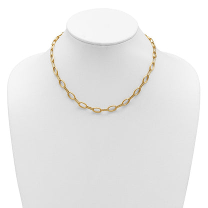 14K Gelbgold Poliert/texture/dia Schliff Fantasie Oval Glieder Halskette