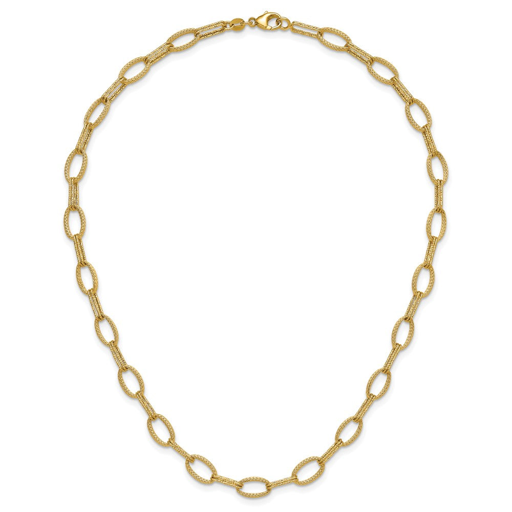 14K Gelbgold Poliert/texture/dia Schliff Fantasie Oval Glieder Halskette