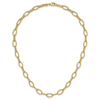14K Gelbgold Poliert/texture/dia Schliff Fantasie Oval Glieder Halskette