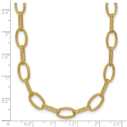 14K Gelbgold Poliert/texture/dia Schliff Fantasie Oval Glieder Halskette