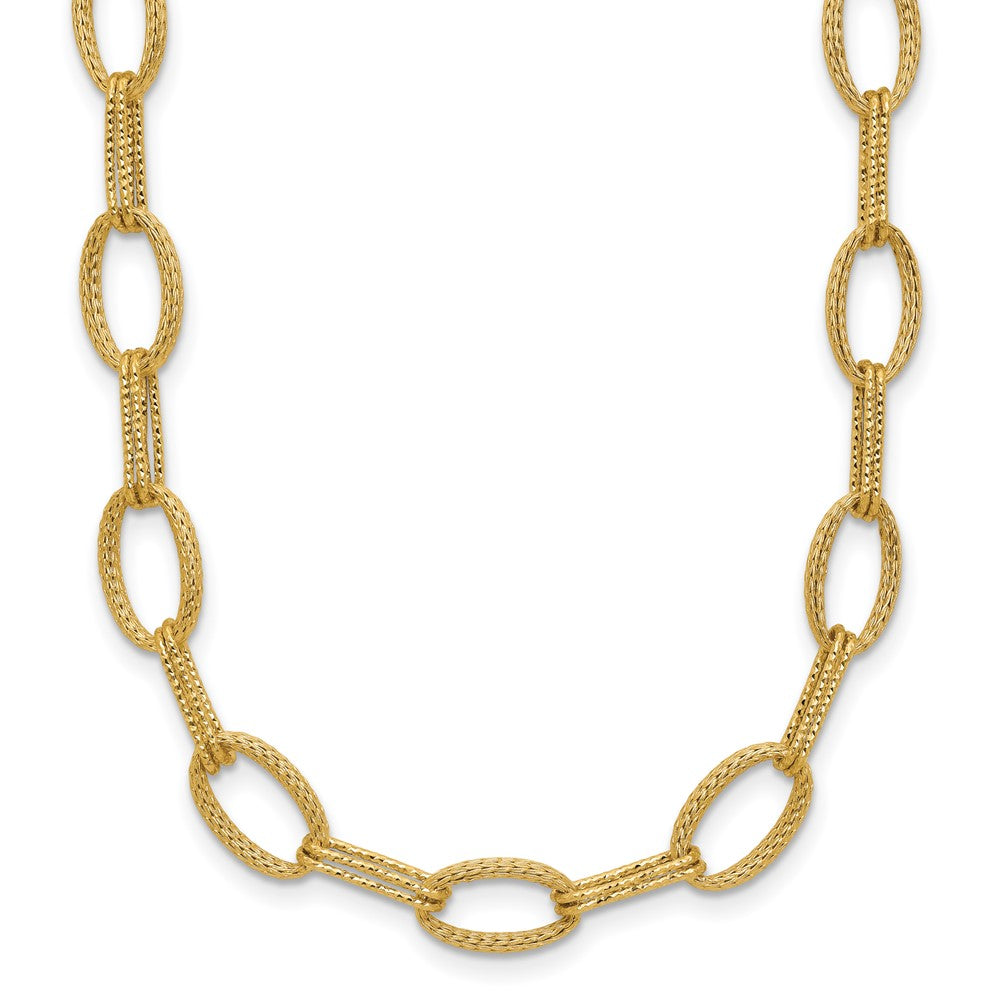 14K Gelbgold Poliert/texture/dia Schliff Fantasie Oval Glieder Halskette