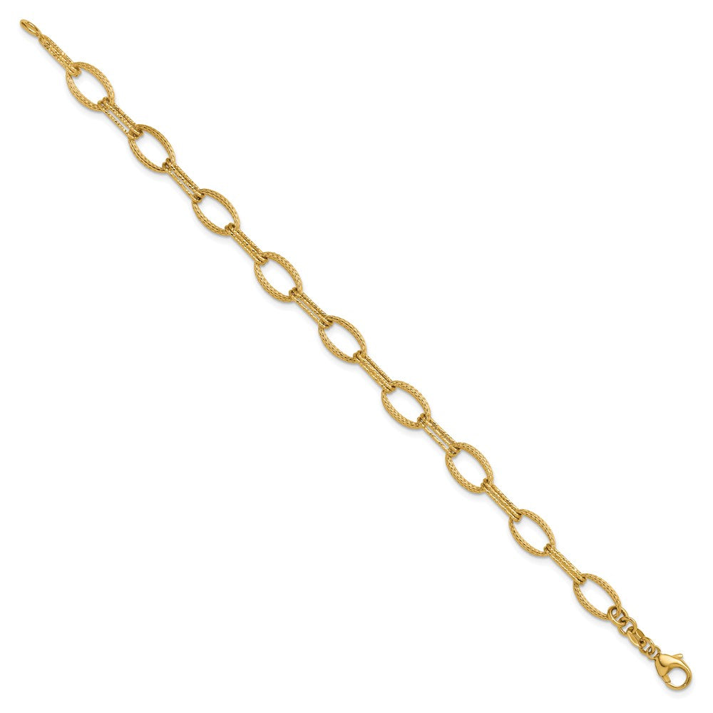 14K Gelbgold Poliert/texture/dia Schliff Fantasie Oval Glieder Armband