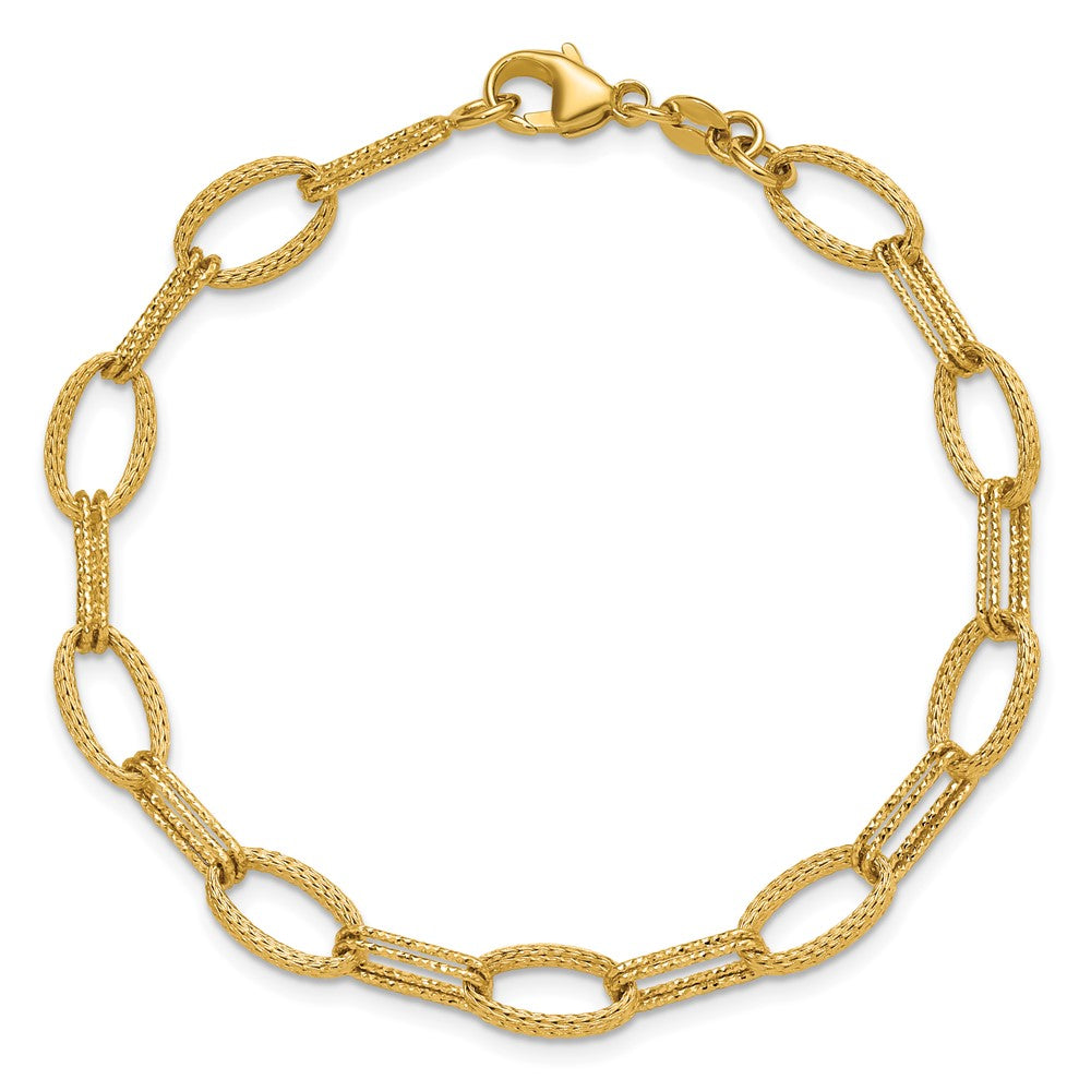 14K Gelbgold Poliert/texture/dia Schliff Fantasie Oval Glieder Armband