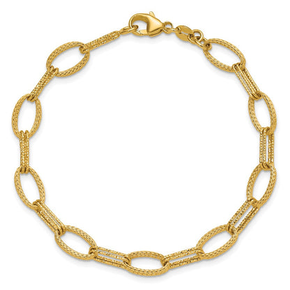 14K Gelbgold Poliert/texture/dia Schliff Fantasie Oval Glieder Armband