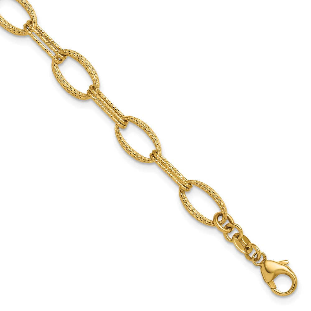14K Gelbgold Poliert/texture/dia Schliff Fantasie Oval Glieder Armband