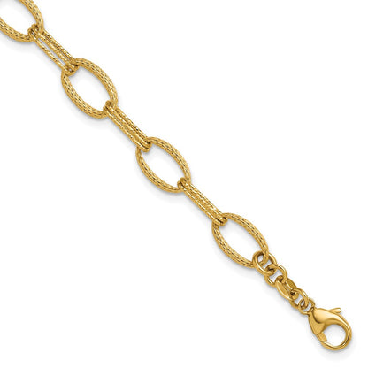 14K Gelbgold Poliert/texture/dia Schliff Fantasie Oval Glieder Armband