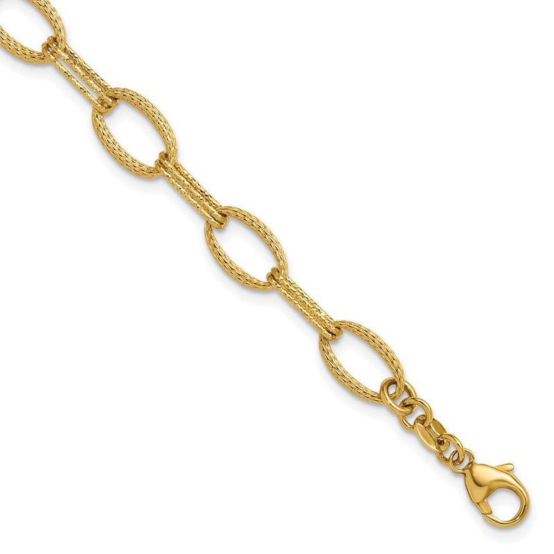 14K Gelbgold Poliert/texture/dia Schliff Fantasie Oval Glieder Armband
