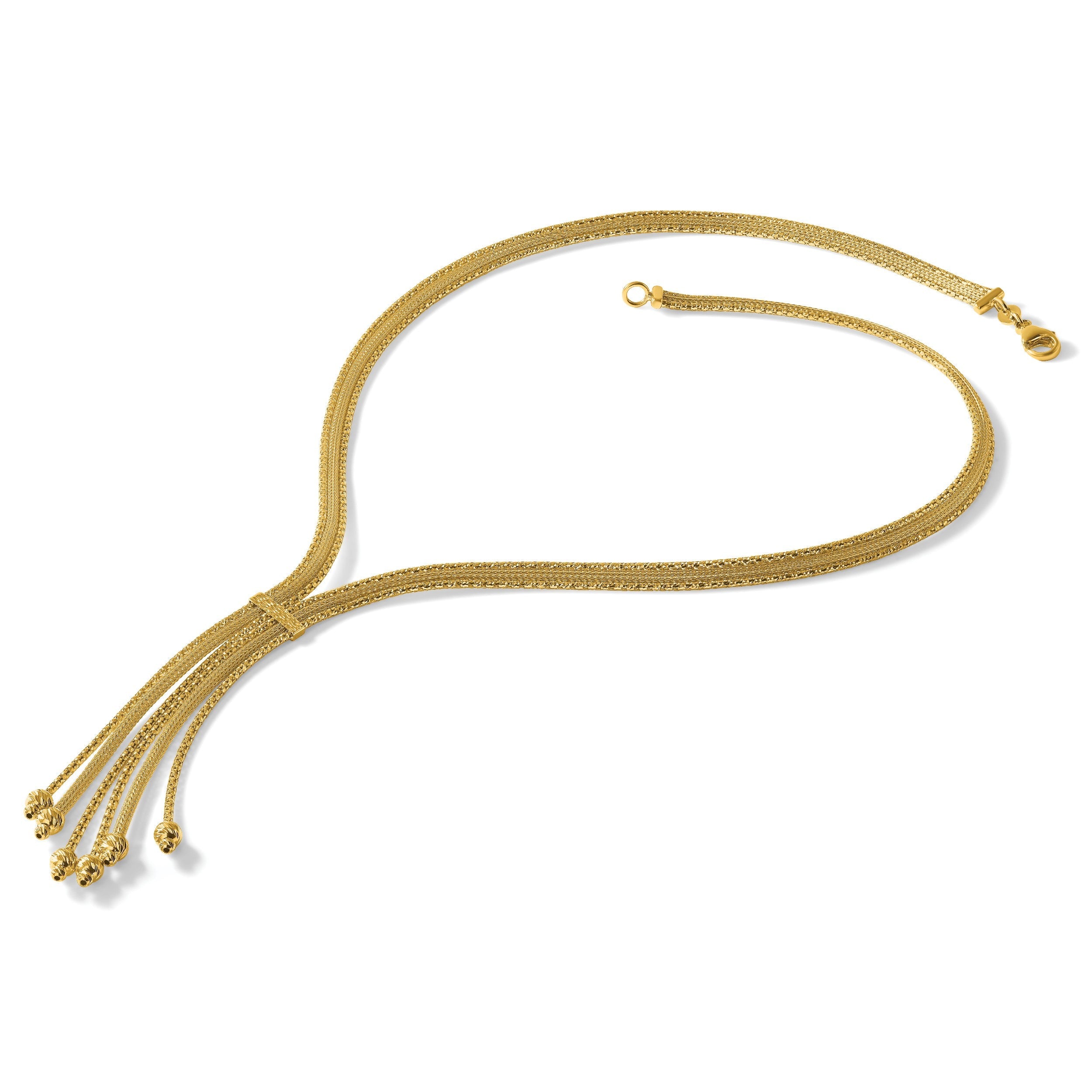14K Gelbgold Poliert/texture/dia Schliff Fantasie Tropfen Halskette