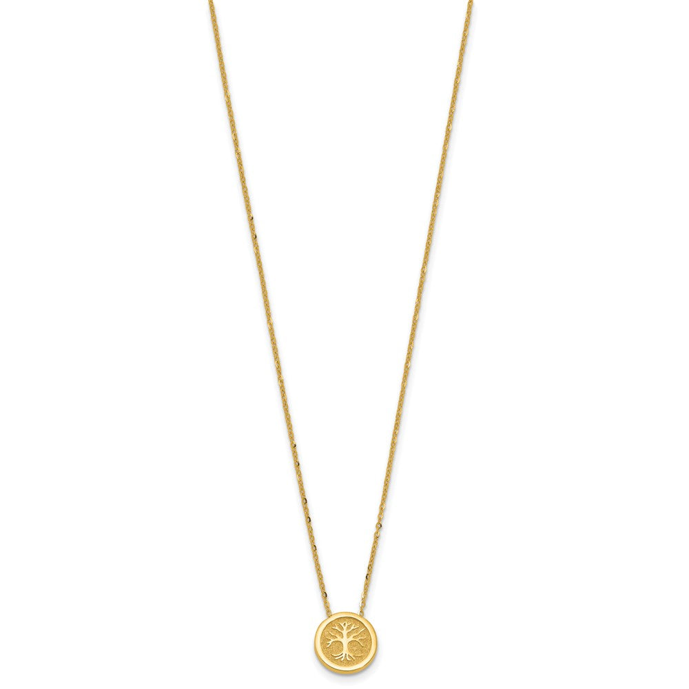 14K Gelbgold Poliert und Satiniert Baum Of Leben Halskette