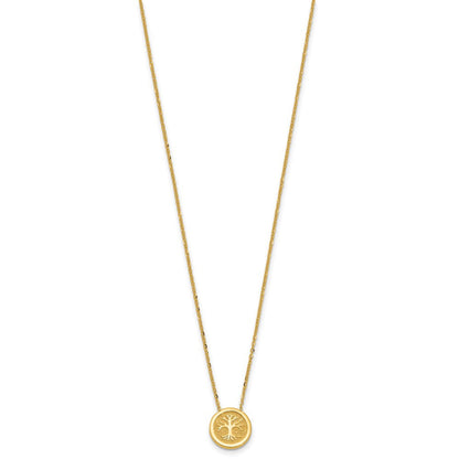 14K Gelbgold Poliert und Satiniert Baum Of Leben Halskette