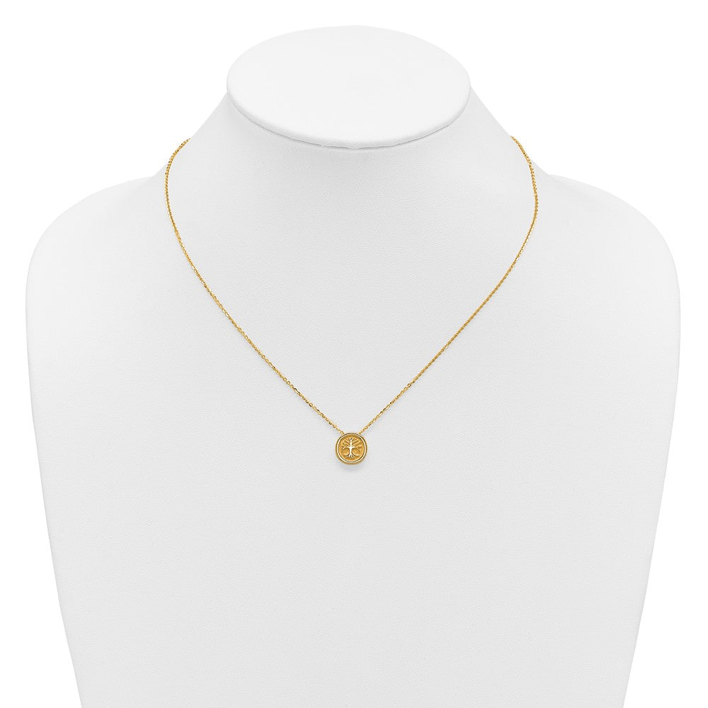 14K Gelbgold Poliert und Satiniert Baum Of Leben Halskette