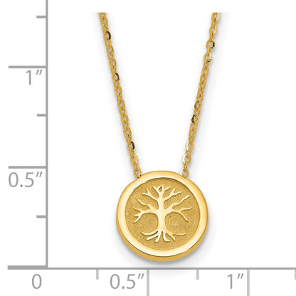 14K Gelbgold Poliert und Satiniert Baum Of Leben Halskette