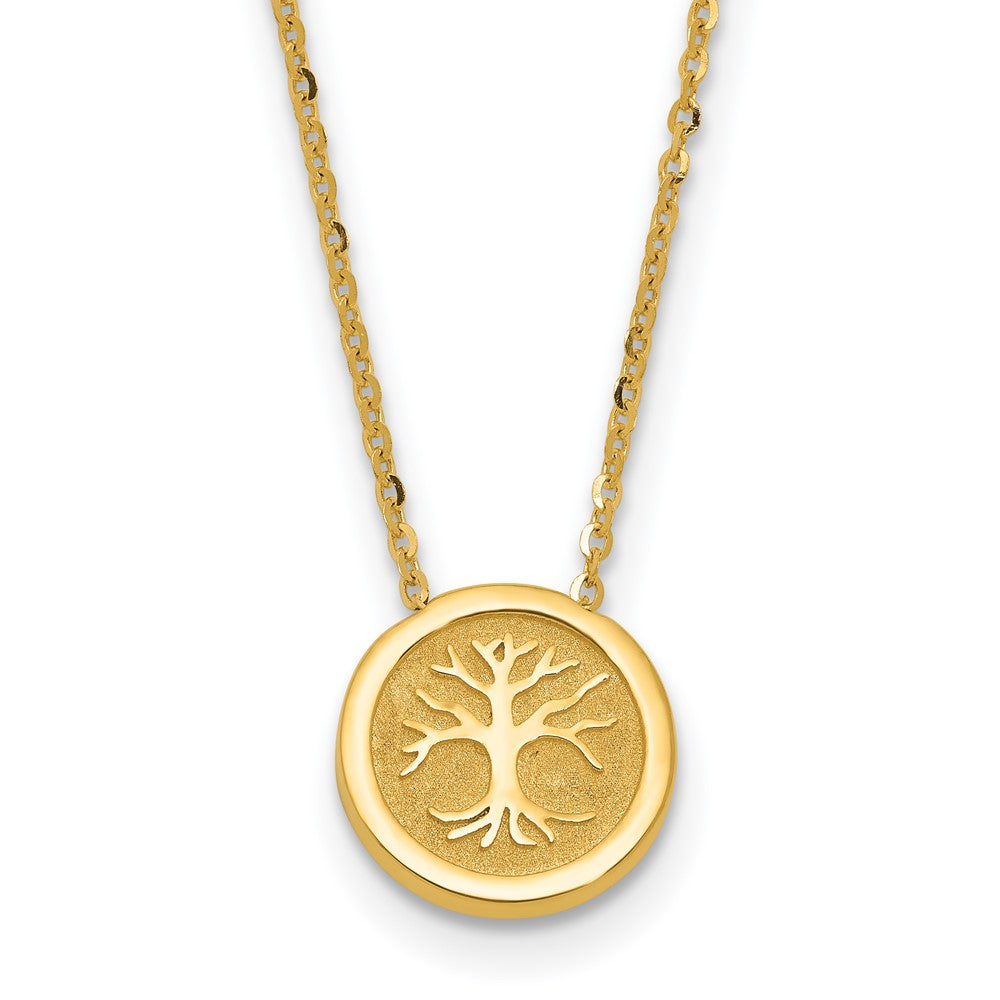 14K Gelbgold Poliert und Satiniert Baum Of Leben Halskette
