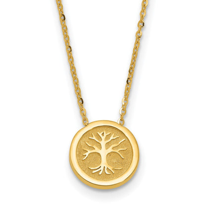 14K Gelbgold Poliert und Satiniert Baum Of Leben Halskette