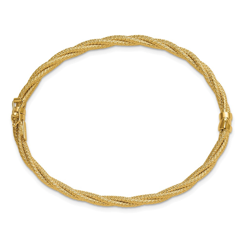 14K Gelbgold Poliert und Strukturiert Gedreht Klappbar Armreif