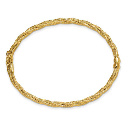 14K Gelbgold Poliert und Strukturiert Gedreht Klappbar Armreif