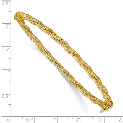 14K Gelbgold Poliert und Strukturiert Gedreht Klappbar Armreif