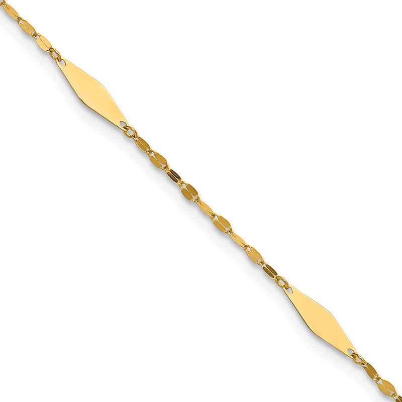 14K Gelbgold Poliert Geometric 9 Zoll Plus 1 Zoll Verlängerung. Fußkettchen