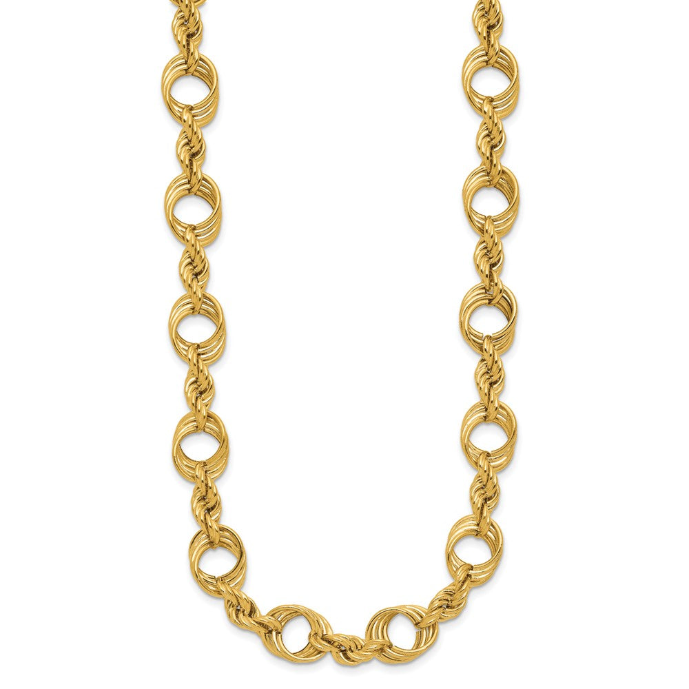 14K Gelbgold Poliert Fantasie Kreis und Kordel Glieder Halskette