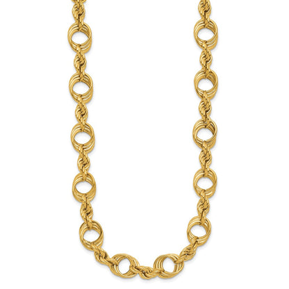 14K Gelbgold Poliert Fantasie Kreis und Kordel Glieder Halskette