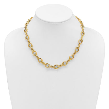 14K Gelbgold Poliert Fantasie Kreis und Kordel Glieder Halskette