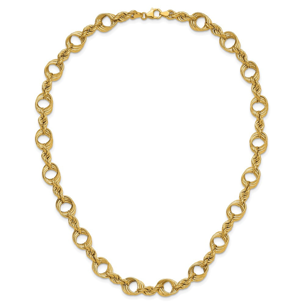 14K Gelbgold Poliert Fantasie Kreis und Kordel Glieder Halskette