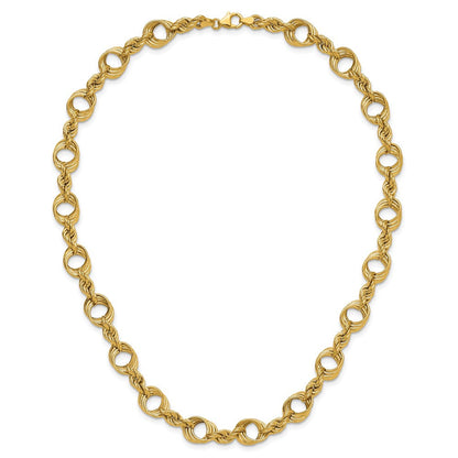 14K Gelbgold Poliert Fantasie Kreis und Kordel Glieder Halskette