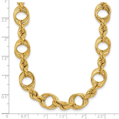 14K Gelbgold Poliert Fantasie Kreis und Kordel Glieder Halskette