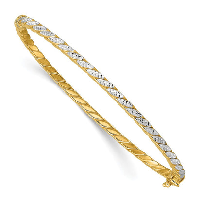 14K Gelb & Rhodium Poliert und Diamantiert Klappbar Armreif