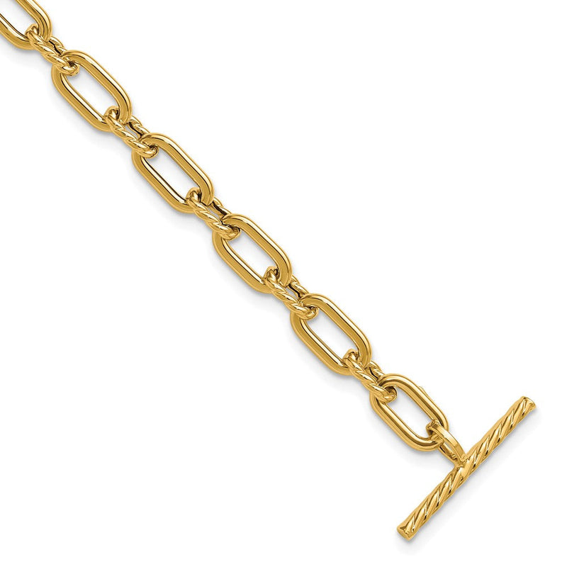 14K Gelbgold Poliert und Gedreht Fantasie Knebel Armband
