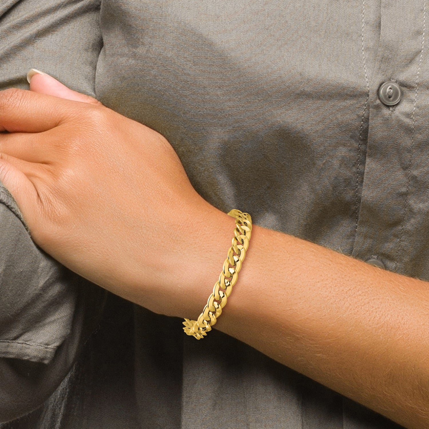 14K Gelbgold Poliert Fantasie Panzer Glieder Gliederarmband