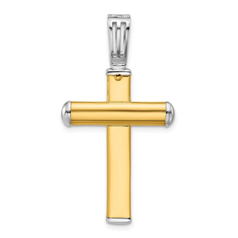 14K Bicolor Poliert und Diamantiert Kreuz Anhänger